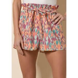 Tart Rita Paperbag Aztec Ikat Print Lined Shorts Orange Pink Peach Purple NWT M